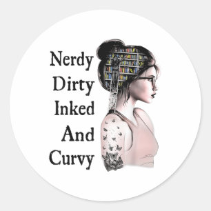 Nerdy Dirty Inked & Curvy Reading Lovers Tatto Classic Round Sticker
