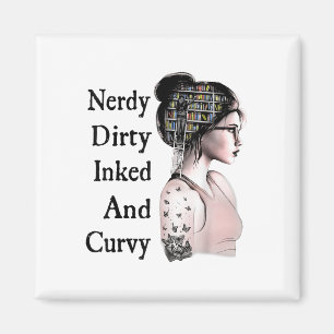 Nerdy Dirty Inked &amp; Curvy Reading Lovers Tatto Magnet