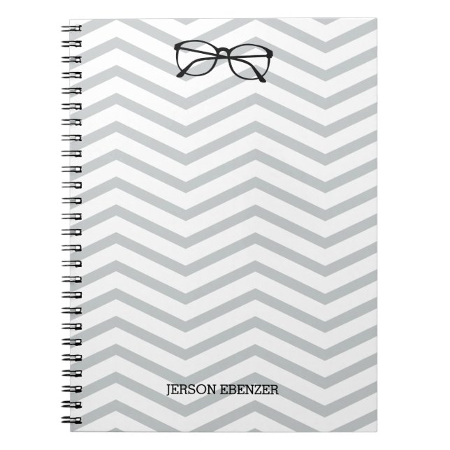 Nerdy Eyeglass Reading Chevron Masculine Notebook (Front)