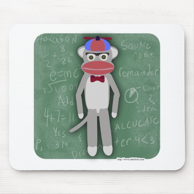 Nerdy Fifties Cool Fun Sock Monkey Cartoon Art Mouse Mat (Front)