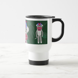 Nerdy Fifties Sock Monkey Cartoon Art Design Fun Travel Mug