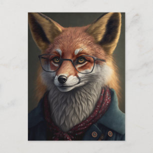 Nerdy fox postcard