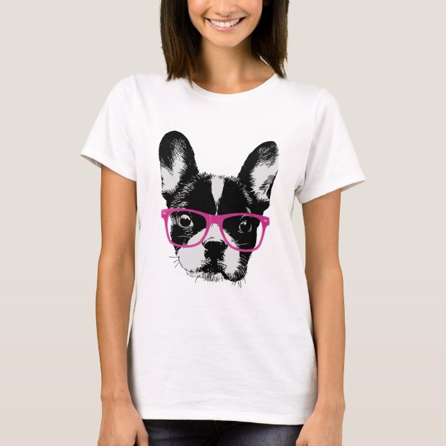 Nerdy French Bulldog Mum Hipster T-Shirt (Front)