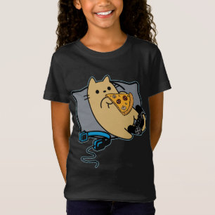 Nerdy Gamer Cat Eating Pizza Game Loading T-Shirt