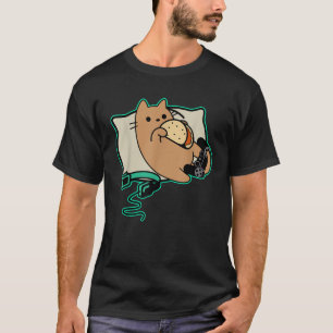 Nerdy Gamer Cat Eating Tacos Game Paused T-Shirt