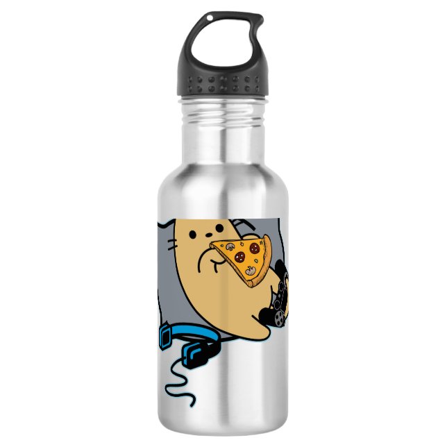 Nerdy Gamer Cat Pizza Loading Game Pause 710 Ml Water Bottle (Front)