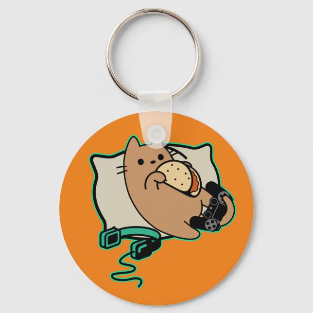 Nerdy Gamer Cat Taco Loading Game Pause Key Ring (Front)