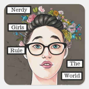 Nerdy Girls Rule the World Square Sticker