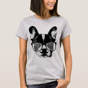 Nerdy Moustache French Bulldog Hipster Dog T-Shirt