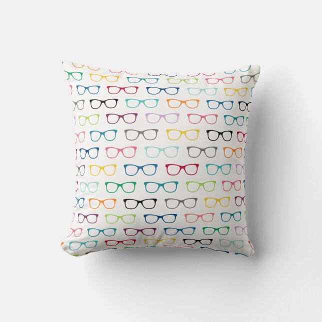 Nerdy Multi Colour HIpster Eye Glasses Pattern Cushion (Front)
