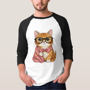 Nerdy Orange Cat Bow Tie Tee