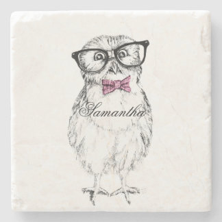 Nerdy Owlet Ink drawing Stone Coaster