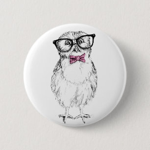 Nerdy Owlet small and smart   ink drawing 6 Cm Round Badge