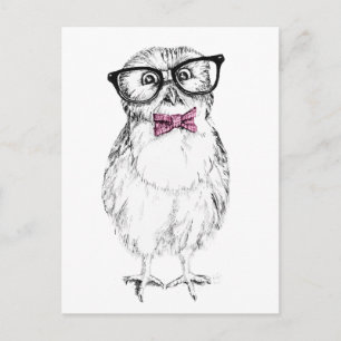 Nerdy Owlet small and smart ink drawing Postcard