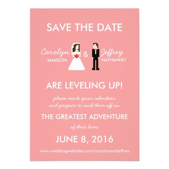 nerdy pink 8 bit bride groom save the dates card zazzle co uk