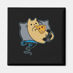 Nerdy Pizza Eating Gamer Cat Game Paused Magnet