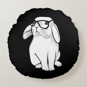 Nerdy Rabbit Cute Bunny Pet With Glasses Round Cushion