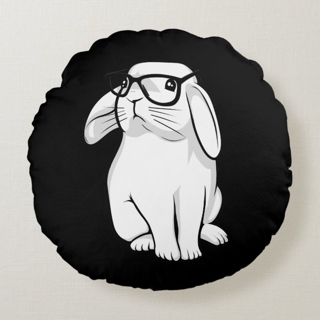 Nerdy Rabbit Cute Bunny Pet With Glasses Round Cushion (Front)