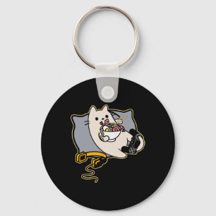 Nerdy Ramen Eating Gamer Cat Game Paused Key Ring