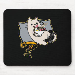 Nerdy Ramen Eating Gamer Cat Game Paused  Mouse Mat