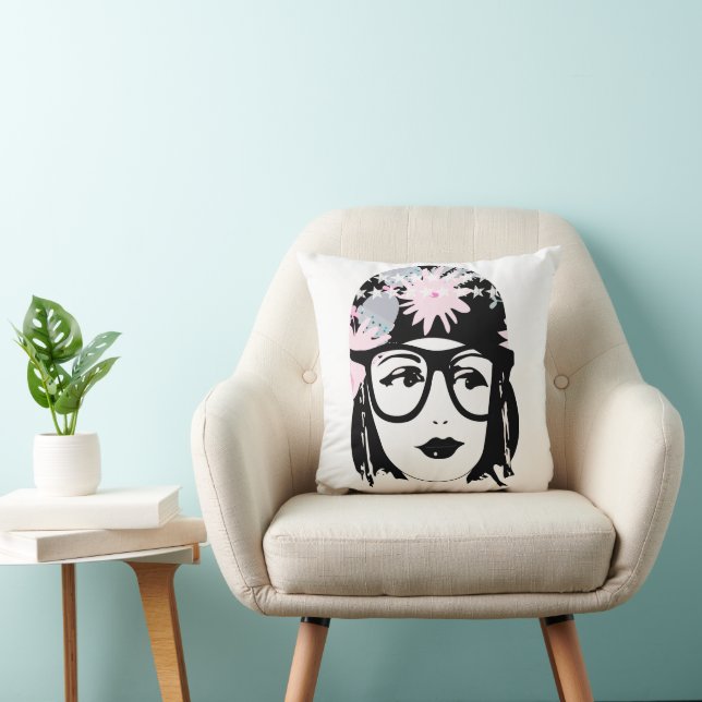 Nerdy Roaring 20's  Portrait Flapper Girl Cushion (Chair)
