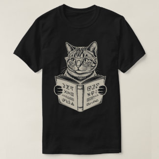 Nerdy Tabby Cat Glasses Reading Book Art T-Shirt
