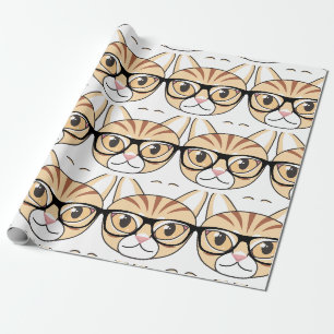 Nerdy Tabby Cat with Glasses Wrapping Paper