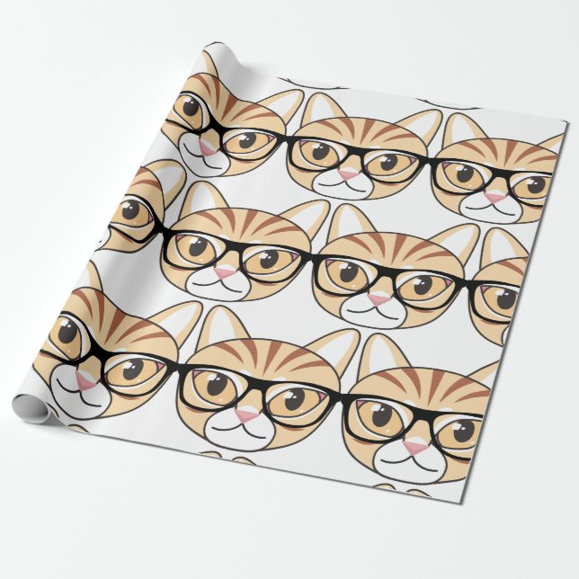 Nerdy Tabby Cat with Glasses Wrapping Paper (Unrolled)