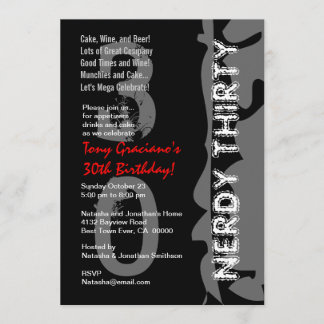 Nerdy Thirty Birthday Black White Red Template