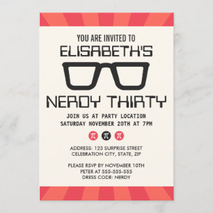Nerdy thirty birthday party with geeky glasses invitation