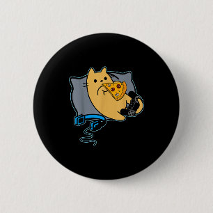 Nerdy Zza Eating Gamer Cat Game Paused  6 Cm Round Badge