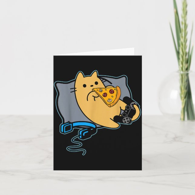 Nerdy Zza Eating Gamer Cat Game Paused  Card (Front)