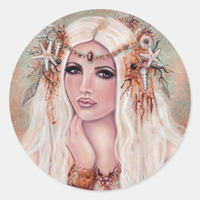 Nereides nymph mermaid art by Renee Lavoie  Classic Round Sticker (Front)