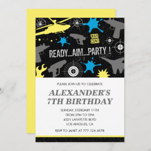 Nerf birthday invitations dart war water gun