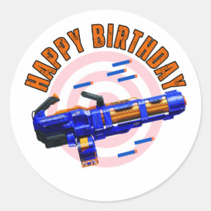 Nerf Gun Party Stickers. Nerf Minigun Decor.  Classic Round Sticker