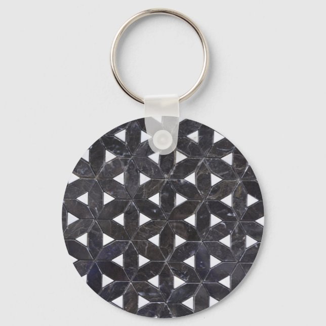 Nero Marquina Geometric Lattice Mosaic Key Ring (Front)
