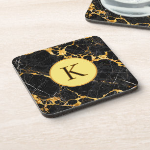 Nero Portoro Luxury Black Gold Marble Design Coaster