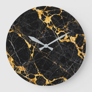 Nero Portoro Luxury Black Gold Marble Design Large Clock