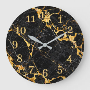 Nero Portoro Luxury Black Gold Marble Design Large Clock