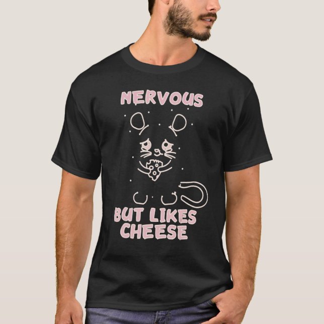 Nervous But Likes Cheese Girl Hamster Funny Cheese T-Shirt (Front)