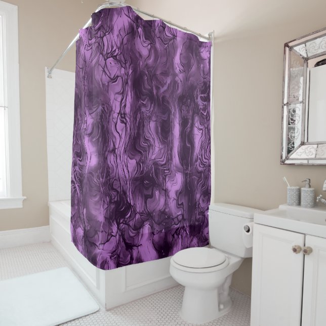 Nervous Energy Grungy Abstract Art Amethyst Orchid Shower Curtain (In Situ)
