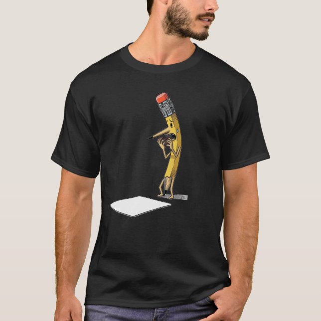 Nervous Pencil Cartoon Funny Gift T-Shirt (Front)