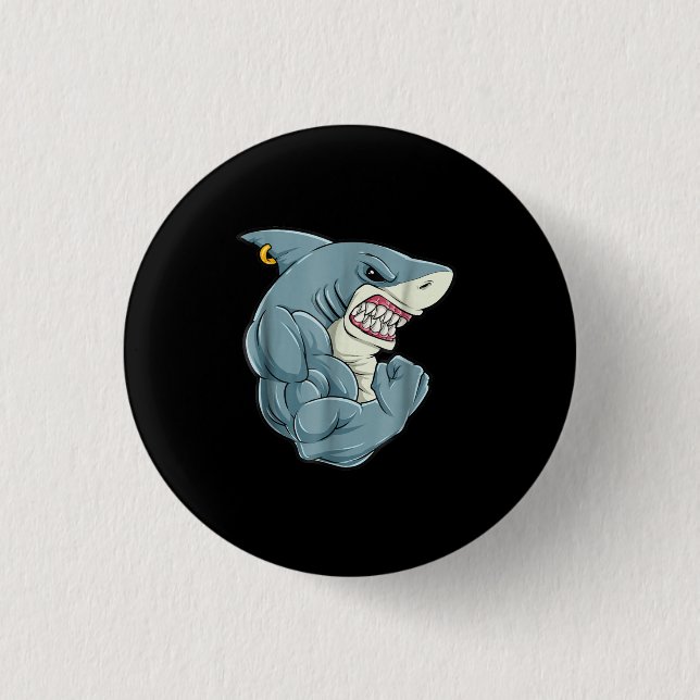 Ness Shark At Gym Training Men Women Kids 3 Cm Round Badge (Front)