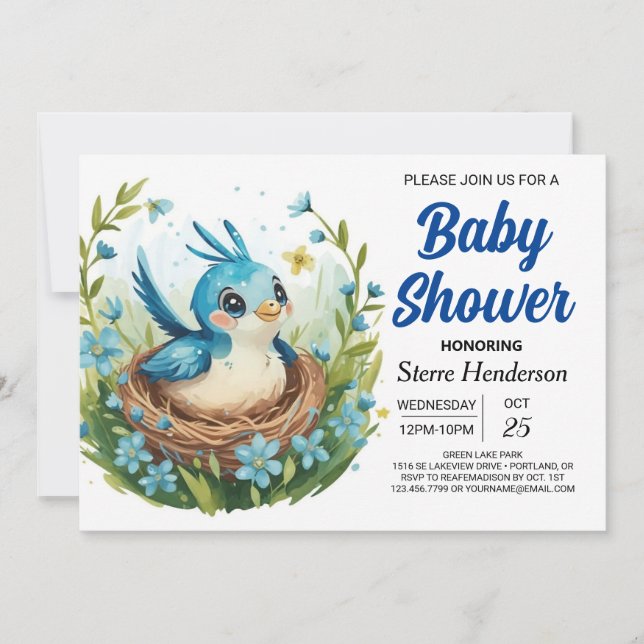 Nest Bohemian Whimsical Bird Boy Baby Shower Invitation (Front)