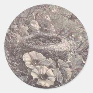 Nest, Flowers, and Butterfly Classic Round Sticker