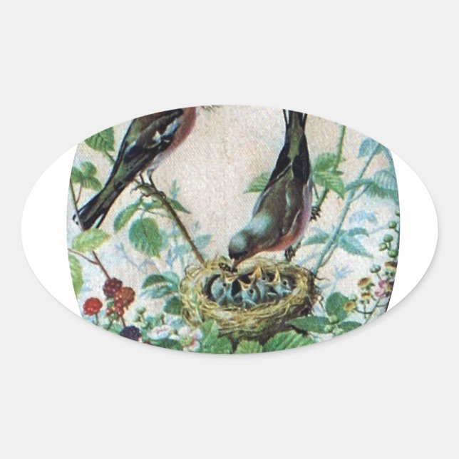 Nest of Joy: Family's Nourishing Young Spirit Love Oval Sticker (Front)