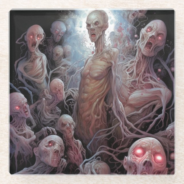 Nest Of Undead Zombies Horror Art Glass Coaster (Front)
