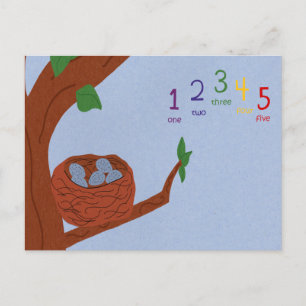 Nest Robin Eggs and Multicolored Numbers Postcard