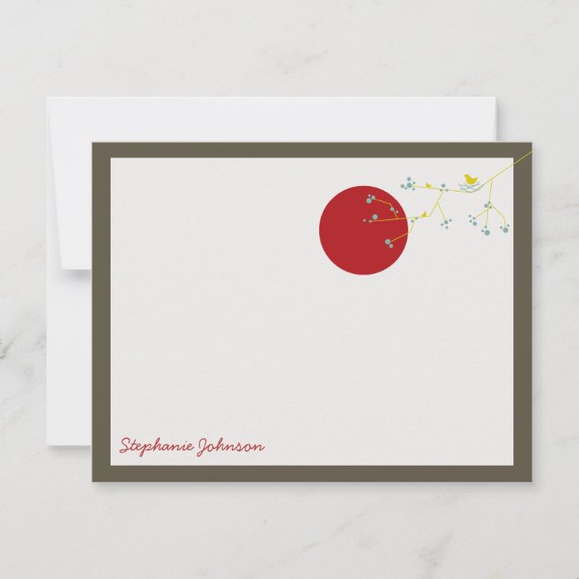 Nesting Bird And Family Baby Thank You Note Card (Front)