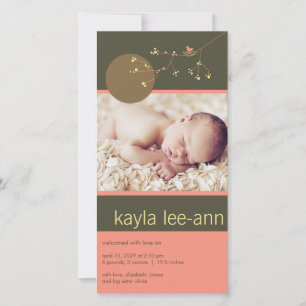 Nesting Bird & Family Baby Girl Birth Announcement